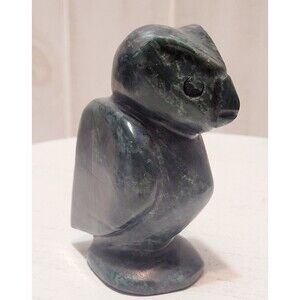 Handcarved Owl Figurine Green Stone 4 Inches Height